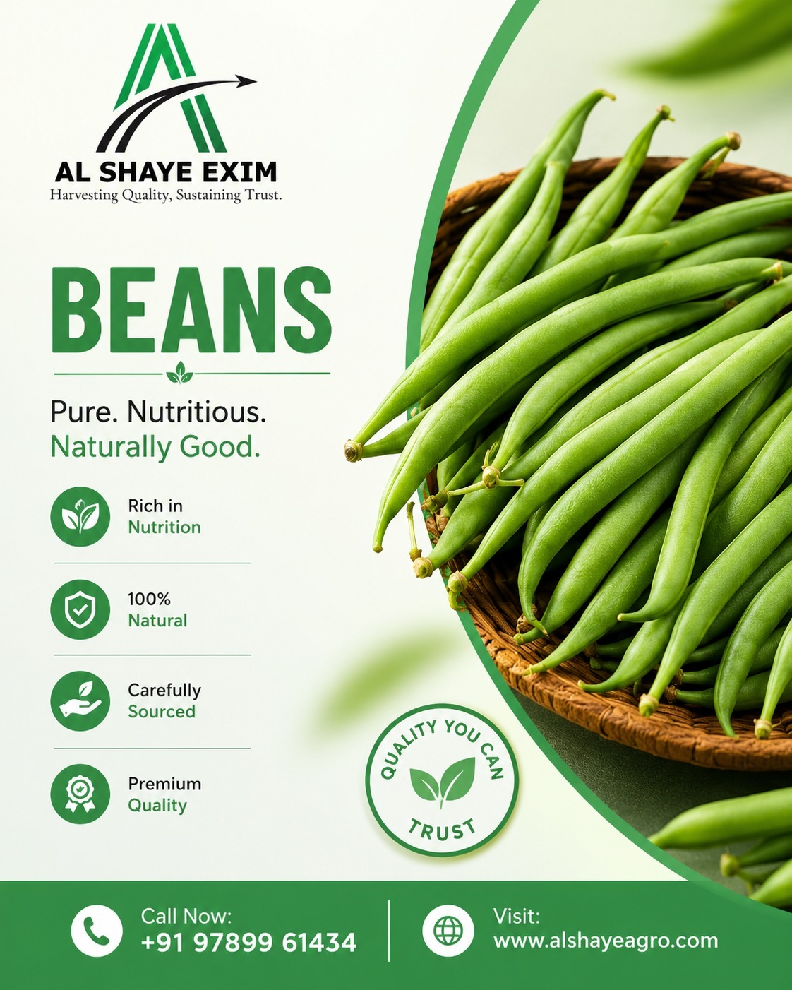 Fresh, crisp, and naturally nutritiousour premium-quality beans are carefully sourced to deliver exceptional taste and health in every bite.